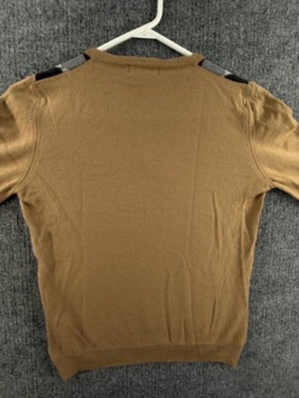 Burberry 42 Wool Logo Pullover V-Neck Long Sleeve Sweater Beige Gray Preppy Knit - Picture 16 of 16